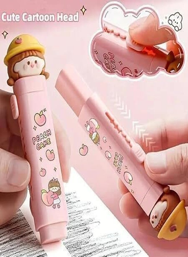 Krishope Cartoon Shaped Cute Erasers Push Pull Design Retractable Erasers Pastel Aesthetic Pencil Eraser Cute Rubber for Kids Students School Office Stationery (Peach Cake Pink) - Image 5